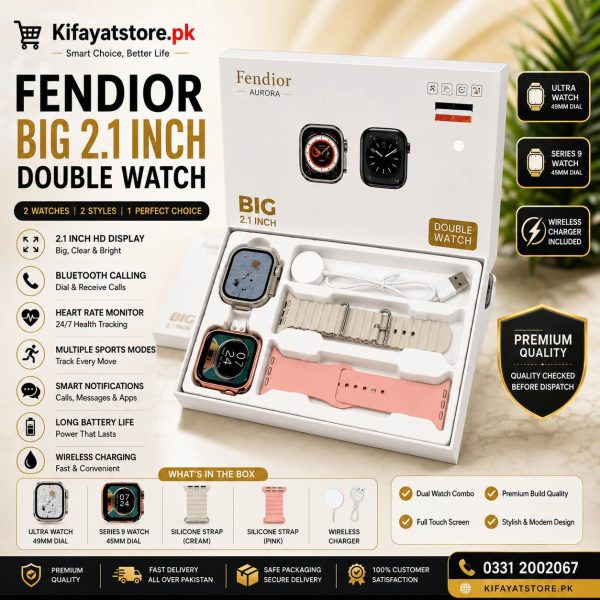 Fendior Aurora Double Smart Watch Set 2.1" | Ultra 49MM + Series 9 45MM | Bluetooth Calling | Wireless Charging