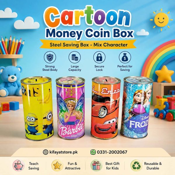 Cartoon Money Coin Box – Steel Saving Box | Mix Cartoon Characters