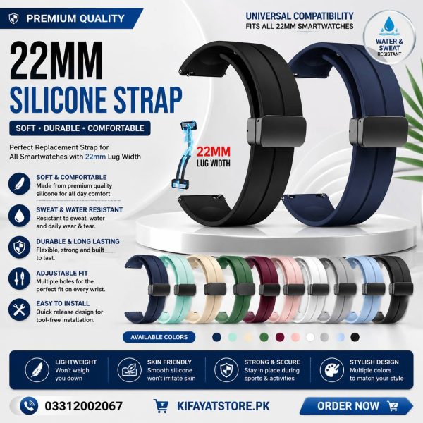 Universal 22mm Magnetic Silicone Watch Strap – Premium Soft Replacement Band for Smartwatches