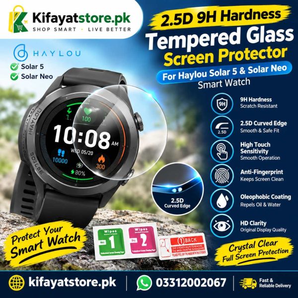 2.5D 9H Hardness Tempered Glass Screen Protector for Haylou Solar 5 & Haylou Solar Neo Smart Watch