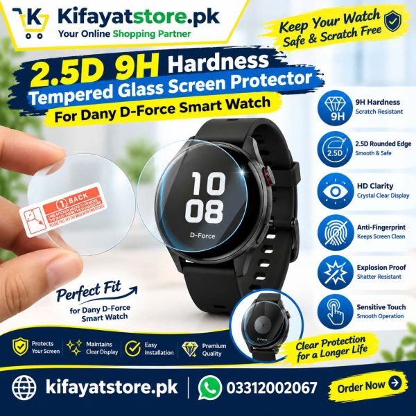 2.5D 9H Tempered Glass Screen Protector for Dany D-Force Smart Watch – HD Clear Scratch Resistant