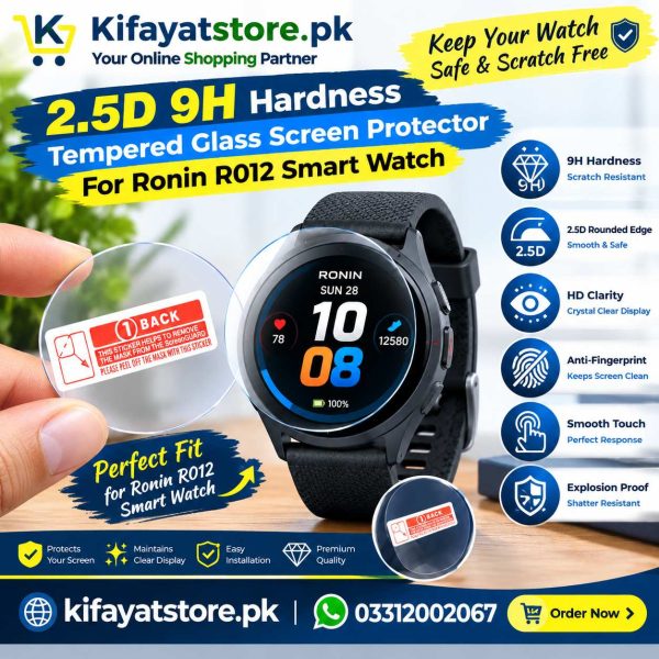 2.5D 9H Tempered Glass Screen Protector for Ronin R012 Smart Watch – HD Clear Scratch Resistant
