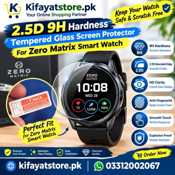 2.5D 9H Tempered Glass Screen Protector for Zero Matrix Smart Watch – HD Clear Scratch Resistant