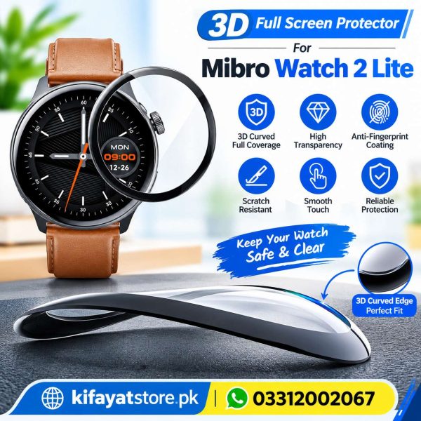 3D Full Screen Protector For Mibro Watch 2 Lite – Curved Edge Screen Protection Film