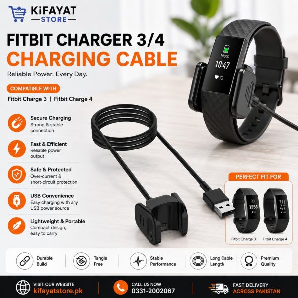 Fitbit Charge 3 & Charge 4 Charging Cable – USB Charger with Charging Cradle
