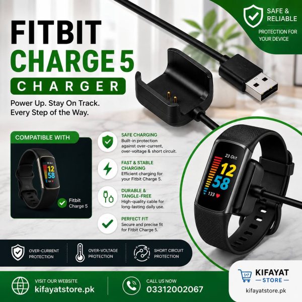 Fitbit Charge 5 Charger Cable – USB Charging Cable with Charging Cradle for Fitbit Charge 5 Smart Band