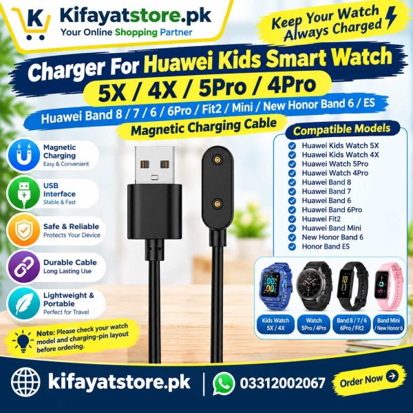Magnetic Charging Cable for Huawei Smart Watch & Band 8/7/6 – Huawei Watch 5X, 4X, 5 Pro, 4 Pro, Fit2 & Honor Band 6/ES