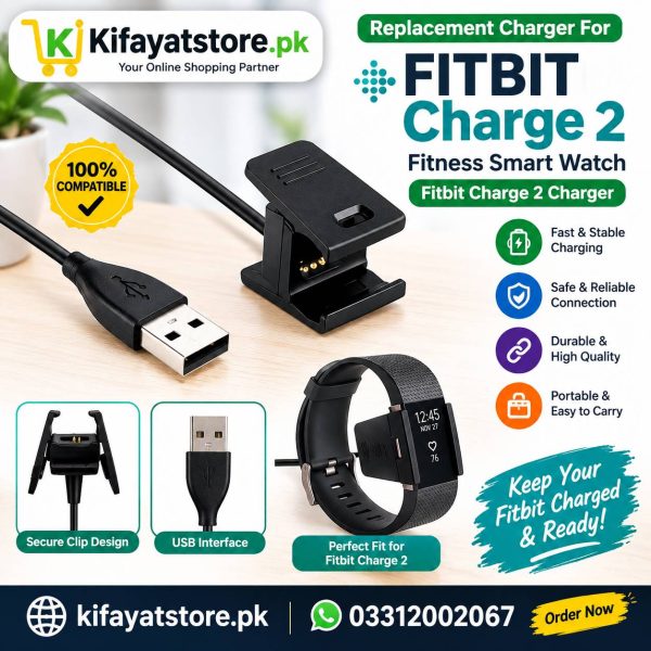 Replacement Charger for Fitbit Charge 2 Fitness Smart Watch – USB Charging Cable