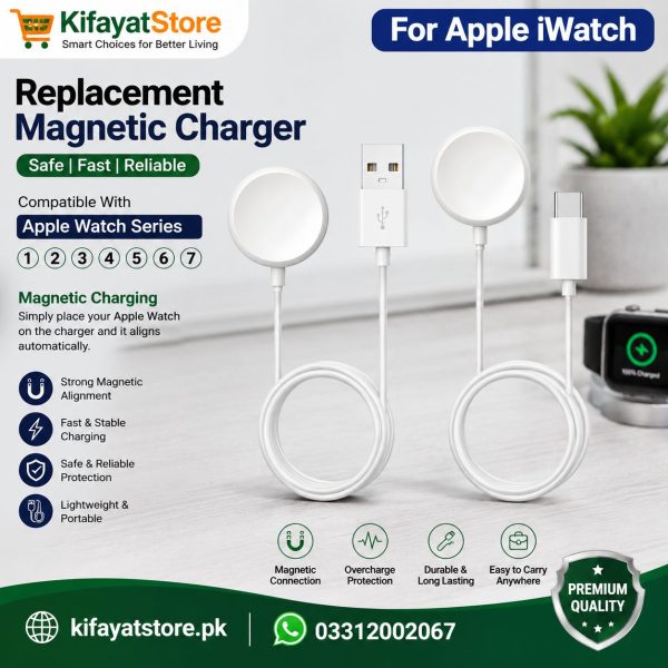 Replacement Magnetic Wireless Charger for Apple Watch Series 1 2 3 4 5 6 7 – USB Charging Cable