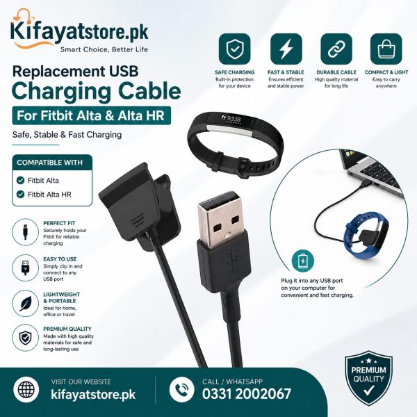 Replacement USB Charging Cable for Fitbit Alta & Alta HR Fitness Tracker – Fast & Stable Charger Cable