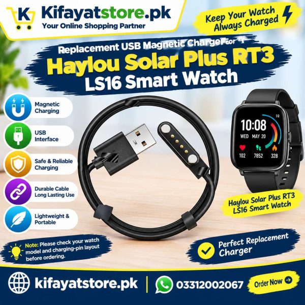 Replacement USB Magnetic Charger for Haylou Solar Plus RT3 / LS16 Smart Watch