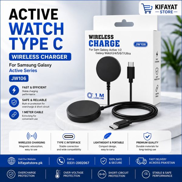 Samsung Galaxy Active Watch Type-C Wireless Charger JW106 – 1M Magnetic Charging Cable