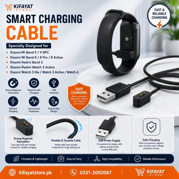 Xiaomi Mi Band Magnetic Charging Cable – Compatible with Mi Band 9, 8 Pro, Redmi Band 2 & Xiaomi Watches