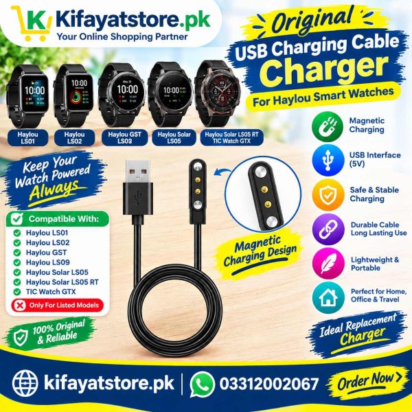 USB Charging Cable Charger for Haylou LS01 LS02 GST LS09 Solar LS05 LS05 RT TIC Watch GTX