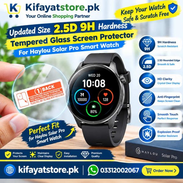 Updated Size 2.5D 9H Tempered Glass Screen Protector for Haylou Solar Pro Smart Watch – HD Clear