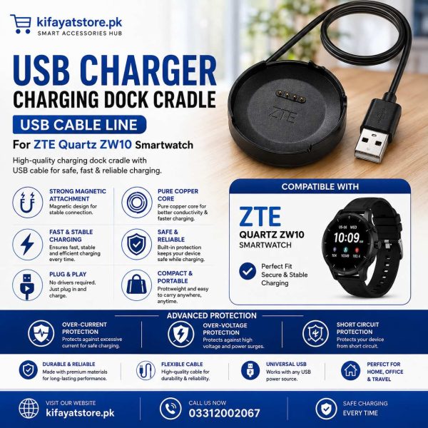 ZTE Quartz ZW10 Smartwatch Charger – USB Charging Dock Cradle Cable Replacement