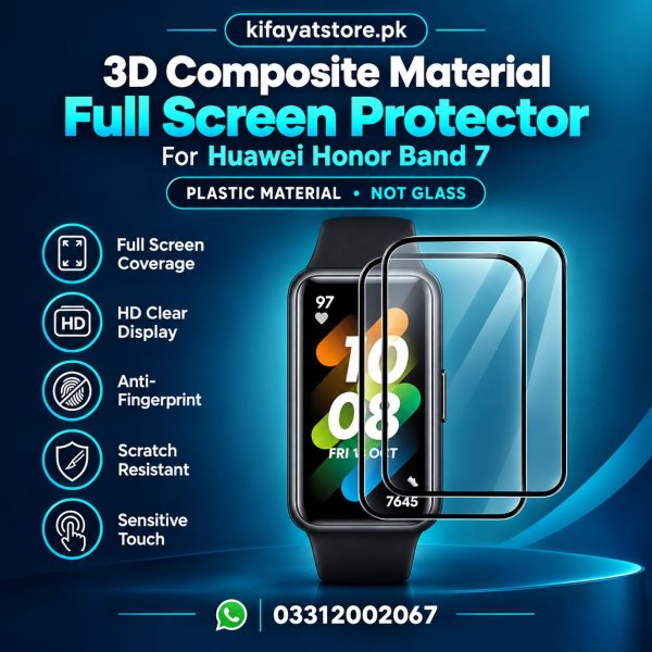 3D Composite Material Full Screen Protector for Huawei Honor Band 7 Smart Band – HD Clear, Scratch Resistant, Anti-Fingerprint (Plastic Film, Not Glass)