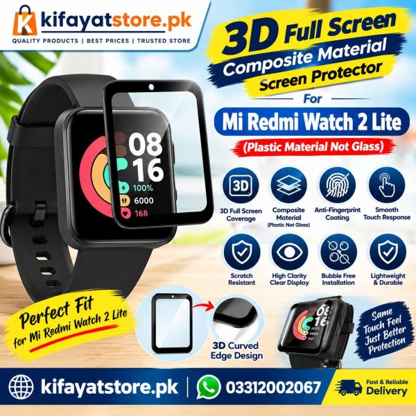 3D Full Screen Composite Material Screen Protector For Mi Redmi Watch 2 Lite – Plastic Material Not Glass